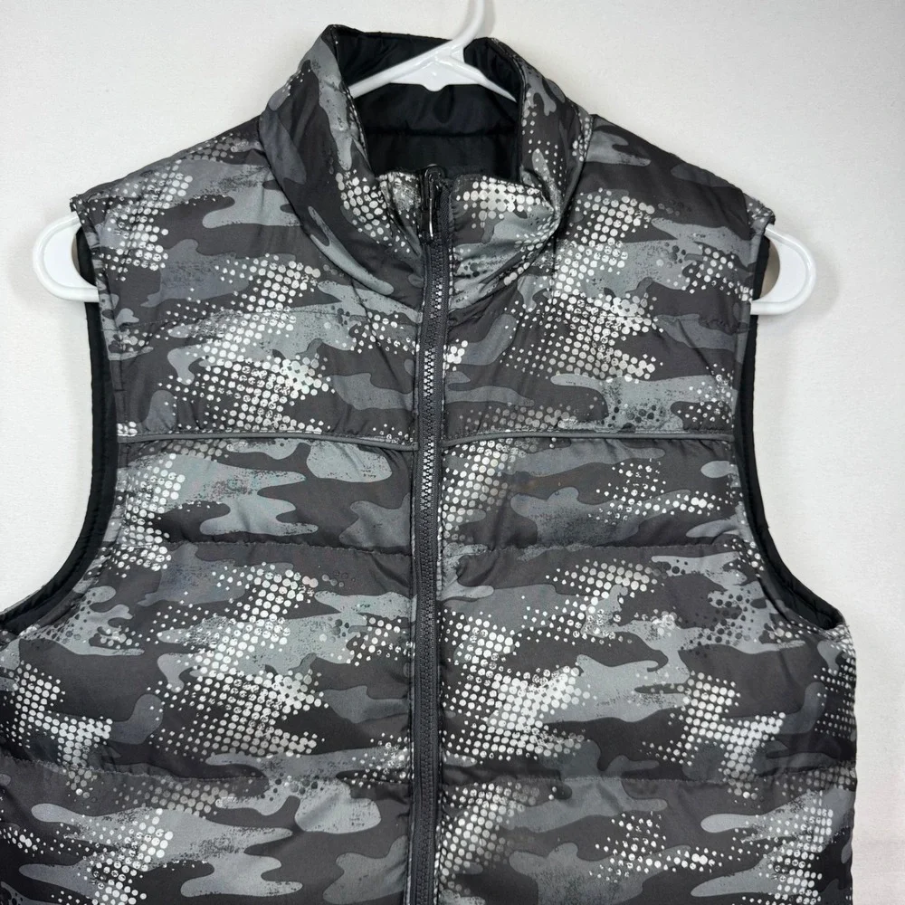 Cherokee Women's Puffer Vest‎ Reversible Black Gray Camo Sz Large 12/14
